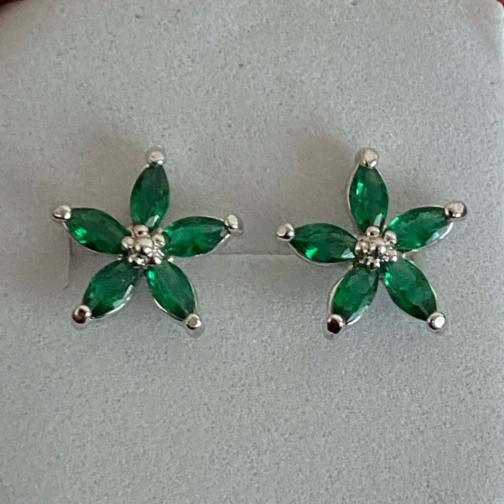 Emerald Marquise Flower Earrings Lab Created